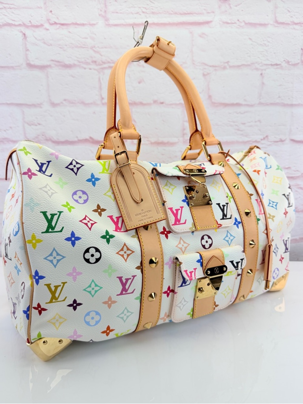 Louis Vuitton Multicolor Murakami Monogram White Canvas Keepall 2003 45